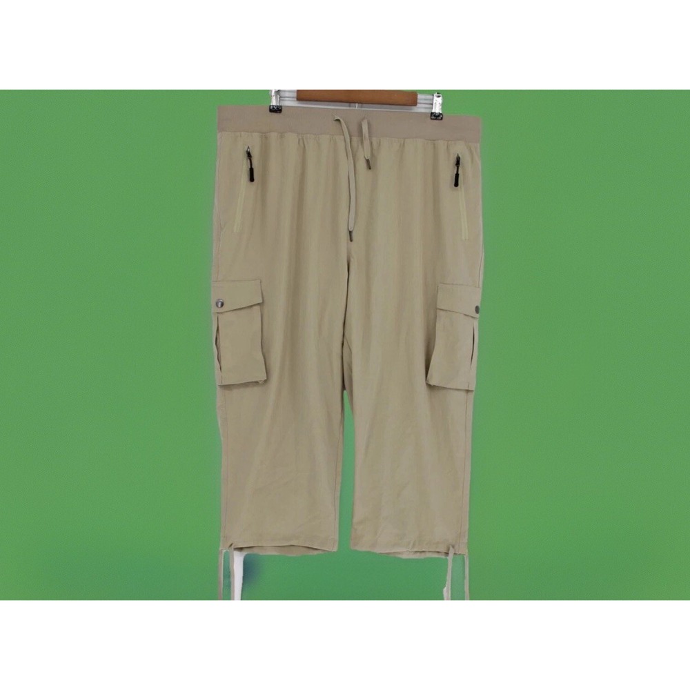 Soothfeel Pants Women's Size XXXL Biege Capri Elastic Waist Zipper Pockets‎